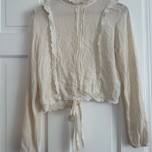 Elegant Cream Lace Trim Blouse